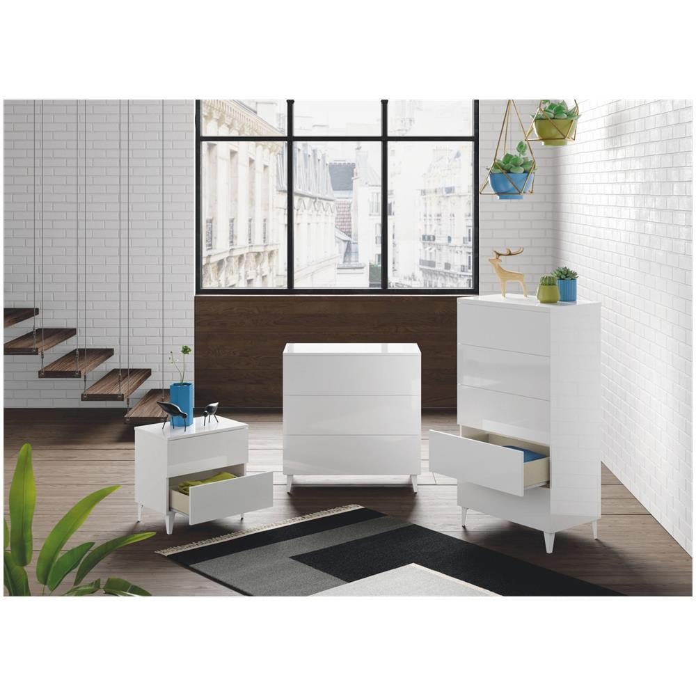Comodino Nashville, Comodino A 2 Cassetti, Tavolino Da Notte, Comò Basso Per Camera Da Letto, 50x34h49 Cm, Bianco Lucido - Foto 1