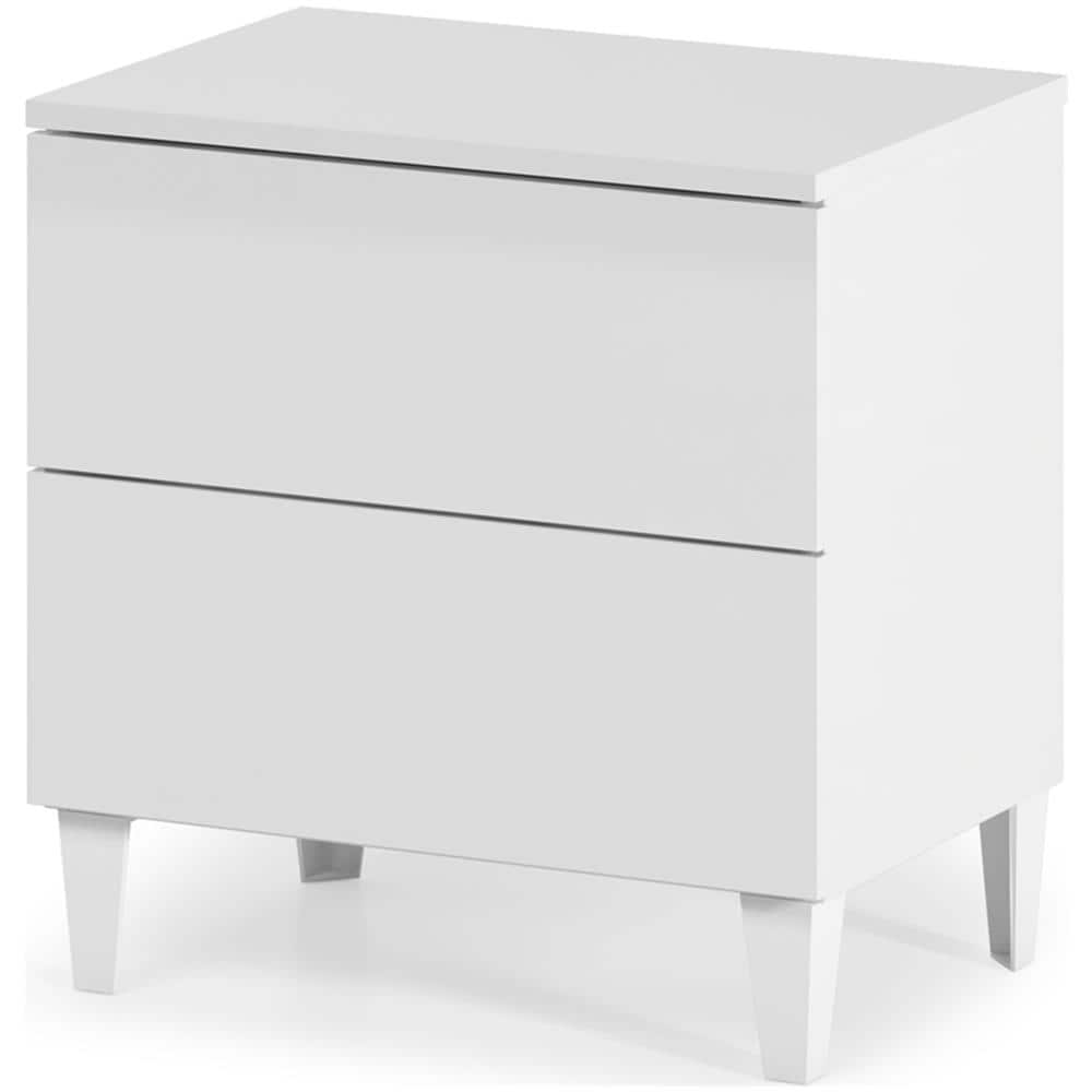 Comodino Nashville, Comodino A 2 Cassetti, Tavolino Da Notte, Comò Basso Per Camera Da Letto, 50x34h49 Cm, Bianco Lucido - Foto 2