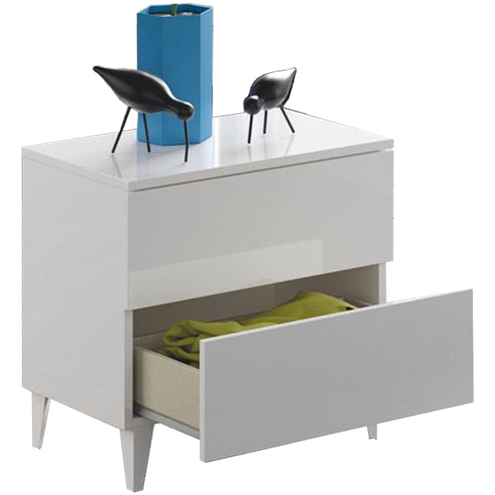 Comodino Nashville, Comodino A 2 Cassetti, Tavolino Da Notte, Comò Basso Per Camera Da Letto, 50x34h49 Cm, Bianco Lucido - Foto 4