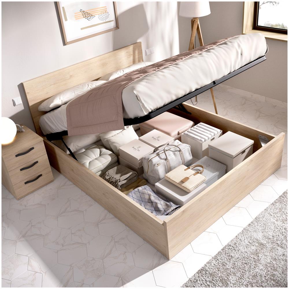 Letto Matrimoniale Piglione, Sommier Giroletto Rete Inclusa, Struttura Letto Contenitore Per Materasso Di 150x190 Cm, 197x158h95 Cm, Rovere - Foto 1