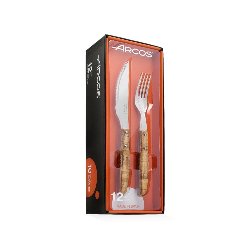 Set Di Posate Serie Mesa (6 Coltelli + 6 Forchette) -110 Mm Di Acciaio Inossidabile Al Nitro -manico In Legno Compresso Marrone, 12 Pezzi. - Foto 1