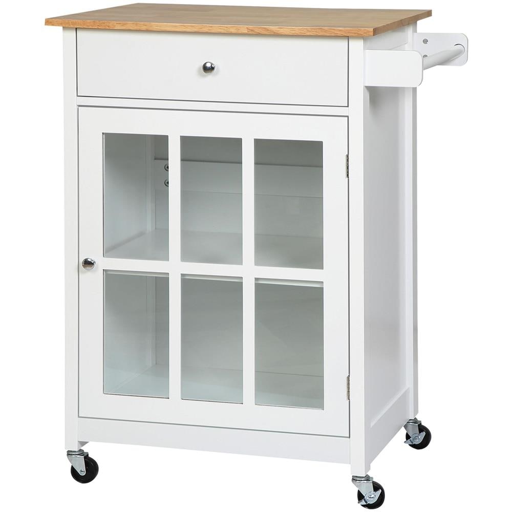 Carrello da Cucina Multiuso con 4 Ruote, in Legno Bianco, 67x48x86.5cm - Foto 1