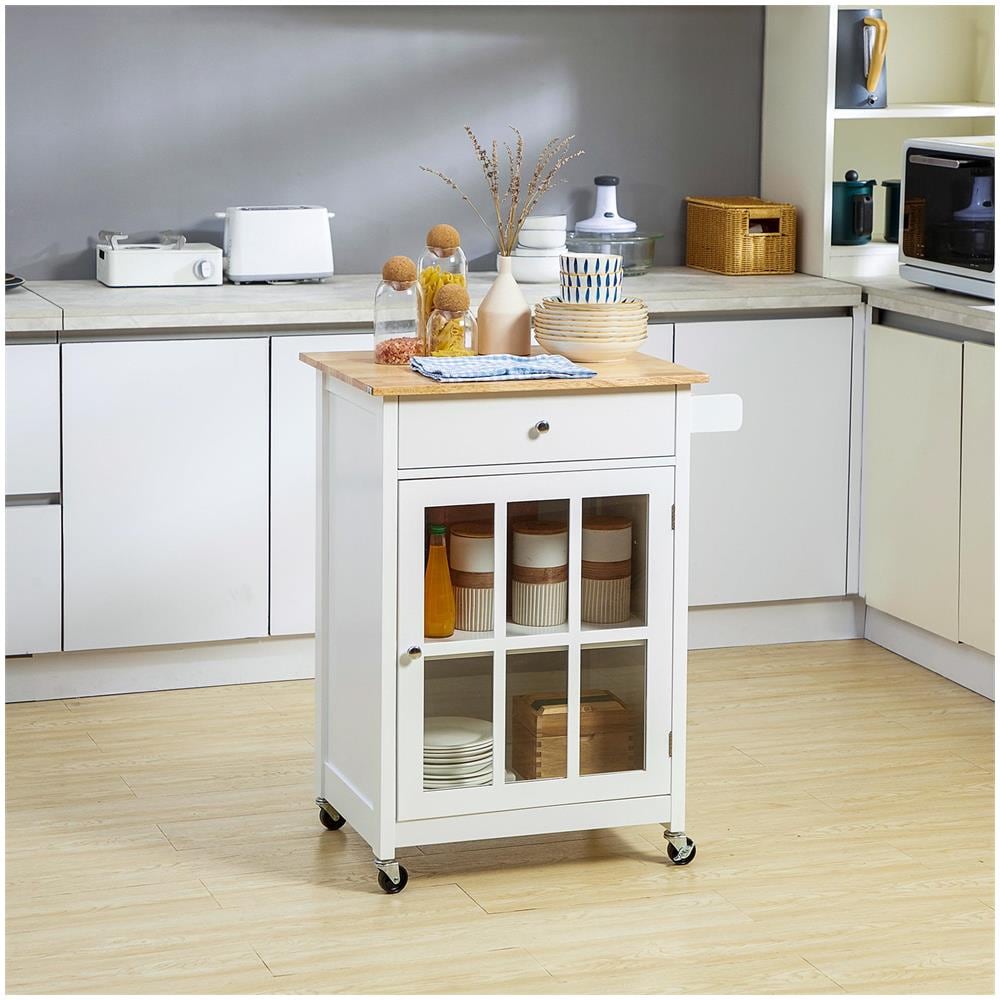 Carrello da Cucina Multiuso con 4 Ruote, in Legno Bianco, 67x48x86.5cm - Foto 2
