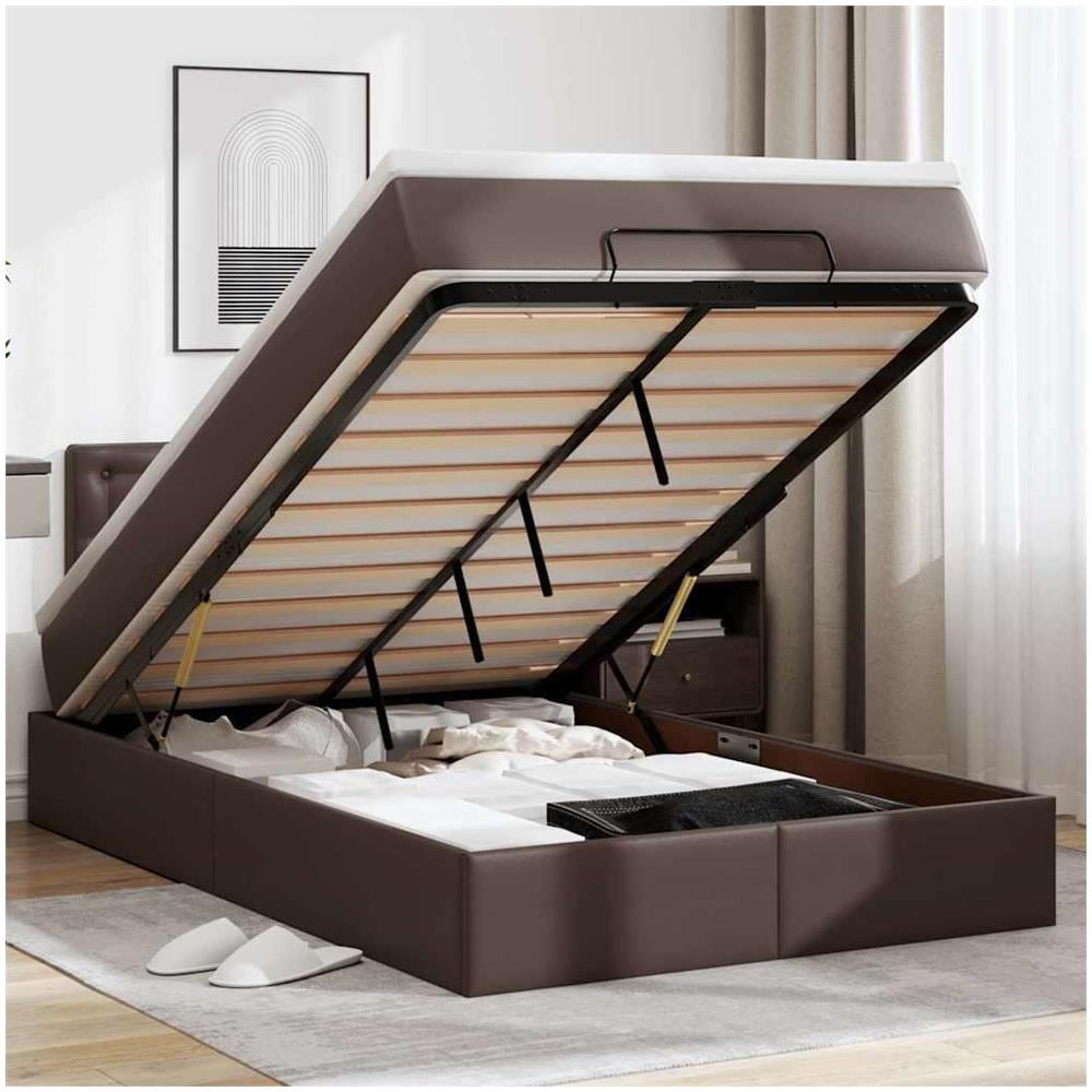 Pouf Letto con Materassi e LED Grigio 120x190 cm Similpelle - Foto 2