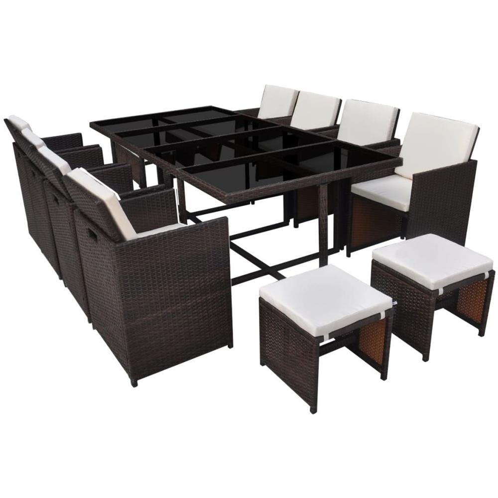 Set Da Pranzo Esterno 33 Pezzi In Polyrattan Marrone - Foto 2