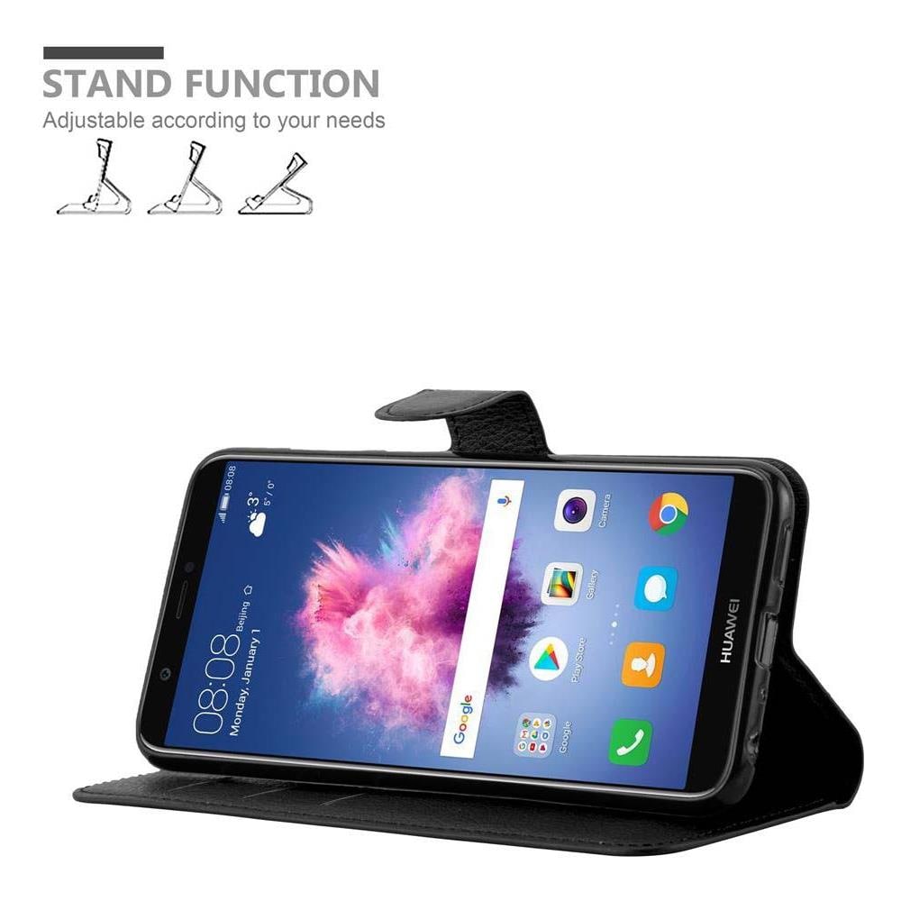 Custodia Compatibile Con Huawei P Smart 2018 / Enjoy 7s In Nero Carbone - Coperchio Protettiva Con Chiusura Magnetica, Funzione Stand E Tasca Per Le Carte - Foto 6