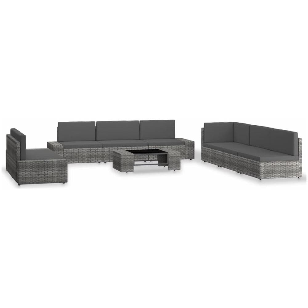 Set Divani Da Giardino 9 Pz In Polyrattan Grigio - Foto 1