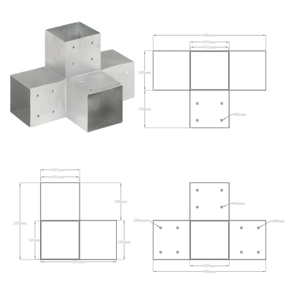Connettori Pali A Forma Di X 4 Pz In Metallo Zincato 101x101 Mm - Foto 8