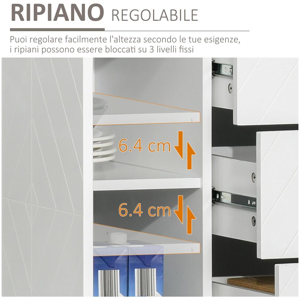 Credenza Buffet Con 3 Cassetti E 2 Ante Bianco Con Gambe In Metallo Dorate - Foto 2