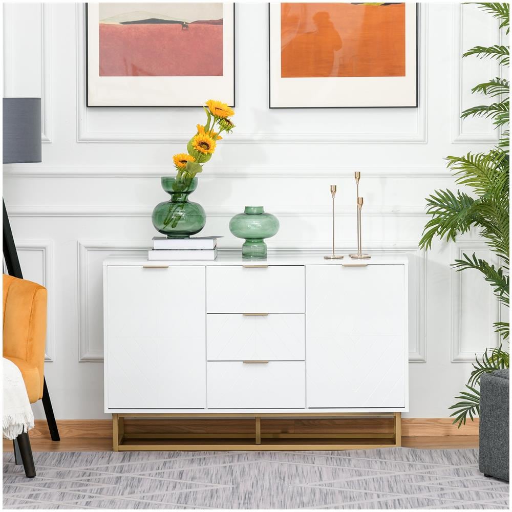 Credenza Buffet Con 3 Cassetti E 2 Ante Bianco Con Gambe In Metallo Dorate - Foto 8