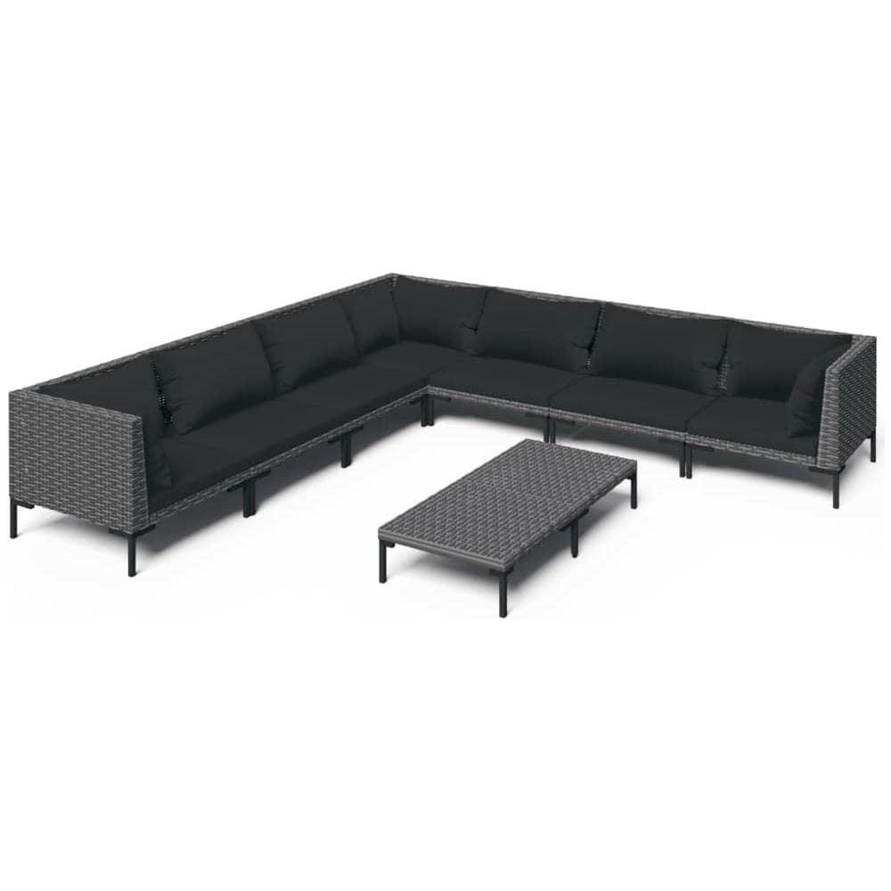 Set Divani Giardino 8 Pz Con Cuscini In Polyrattan Grigio Scuro - Foto 1