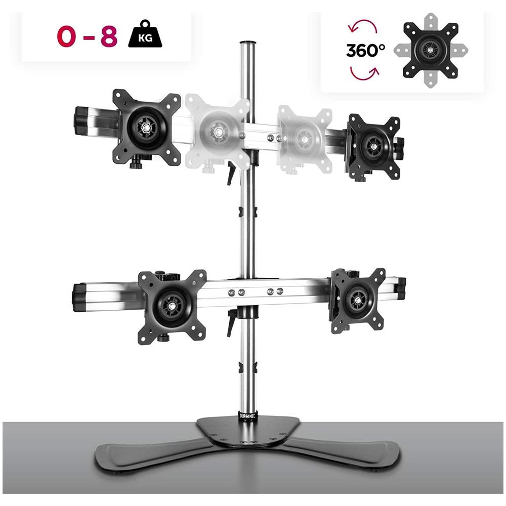 Dm754 Supporto Per 4 Monitor - Base In Acciaio Per Schermi Fino A 24"" - Altezza Regolabile - Guida In Alluminio Per Schermi Fino A 8 Kg - Inclinazione + / -15° - Rotazione Schermi 360° - Foto 2