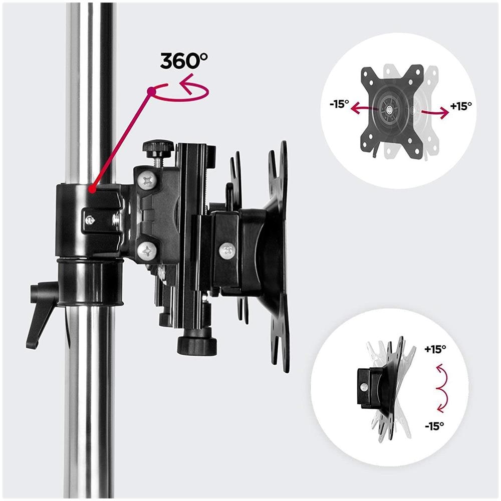 Dm754 Supporto Per 4 Monitor - Base In Acciaio Per Schermi Fino A 24"" - Altezza Regolabile - Guida In Alluminio Per Schermi Fino A 8 Kg - Inclinazione + / -15° - Rotazione Schermi 360° - Foto 6