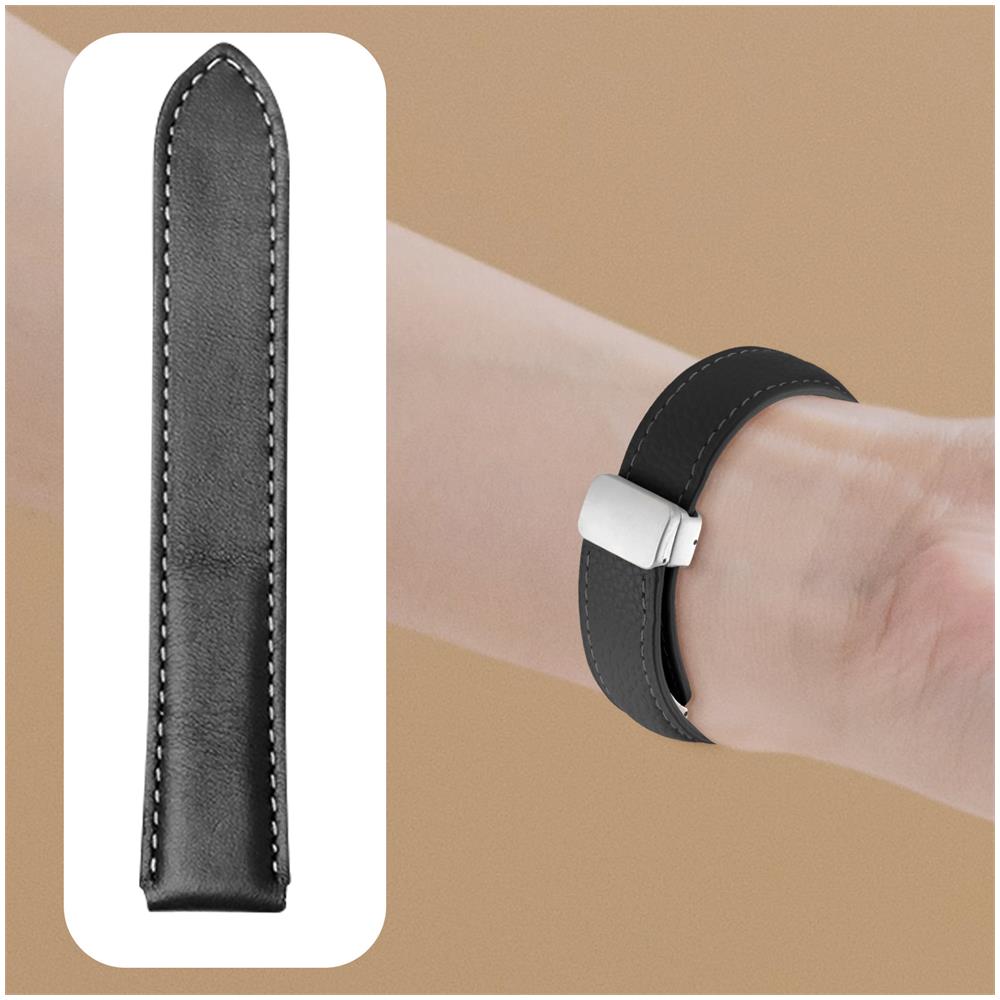 Cinturino In Pelle Per Galaxy Watch 5 / 5 Pro / 4 Fibbia Magnetica Nero - Foto 2