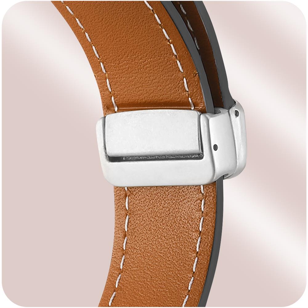 Cinturino In Pelle Per Galaxy Watch 5 / 5 Pro / 4 Fibbia Magnetica Nero - Foto 5