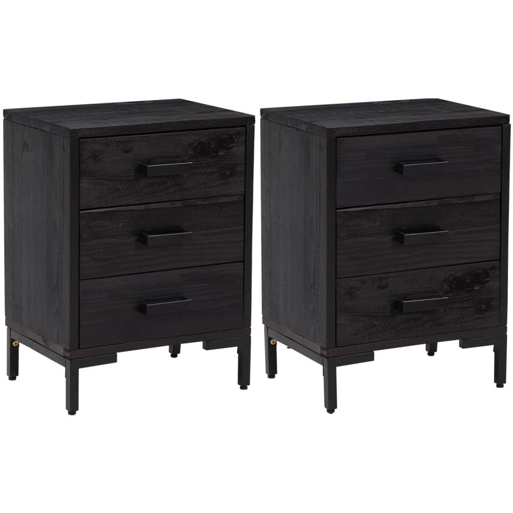 Comodini 2 Pz Neri 36x30x54 Cm In Legno Massello Di Pino - Foto 1