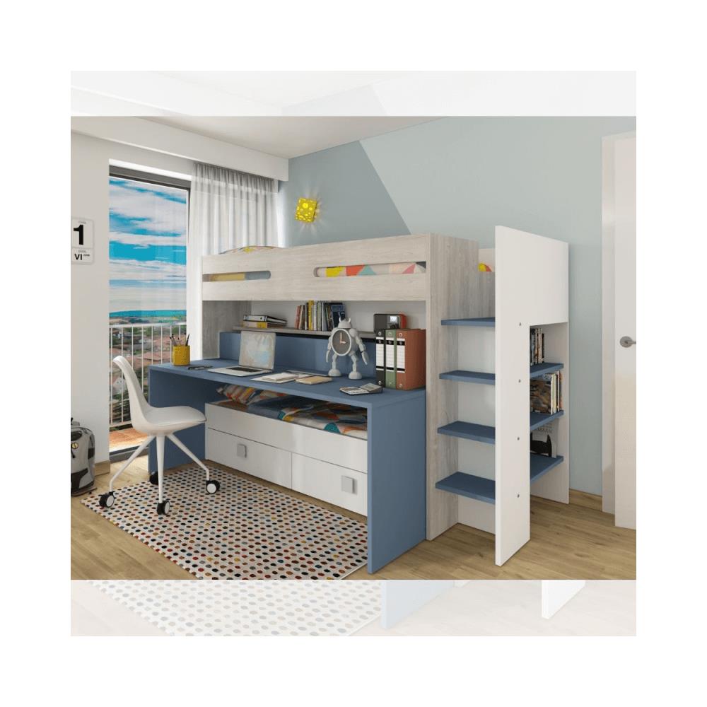 Letto A Castello 6070 Bianco Celeste Con Scrivania Estraibile - Foto 1