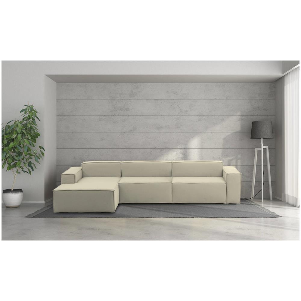 Divano Fisso Licia, Divano Componibile A 4 Posti Con Penisola Sinistra, 100% Made In Italy, Sofà Moderno In Tessuto, Cm 340x170h70, Beige - Foto 1