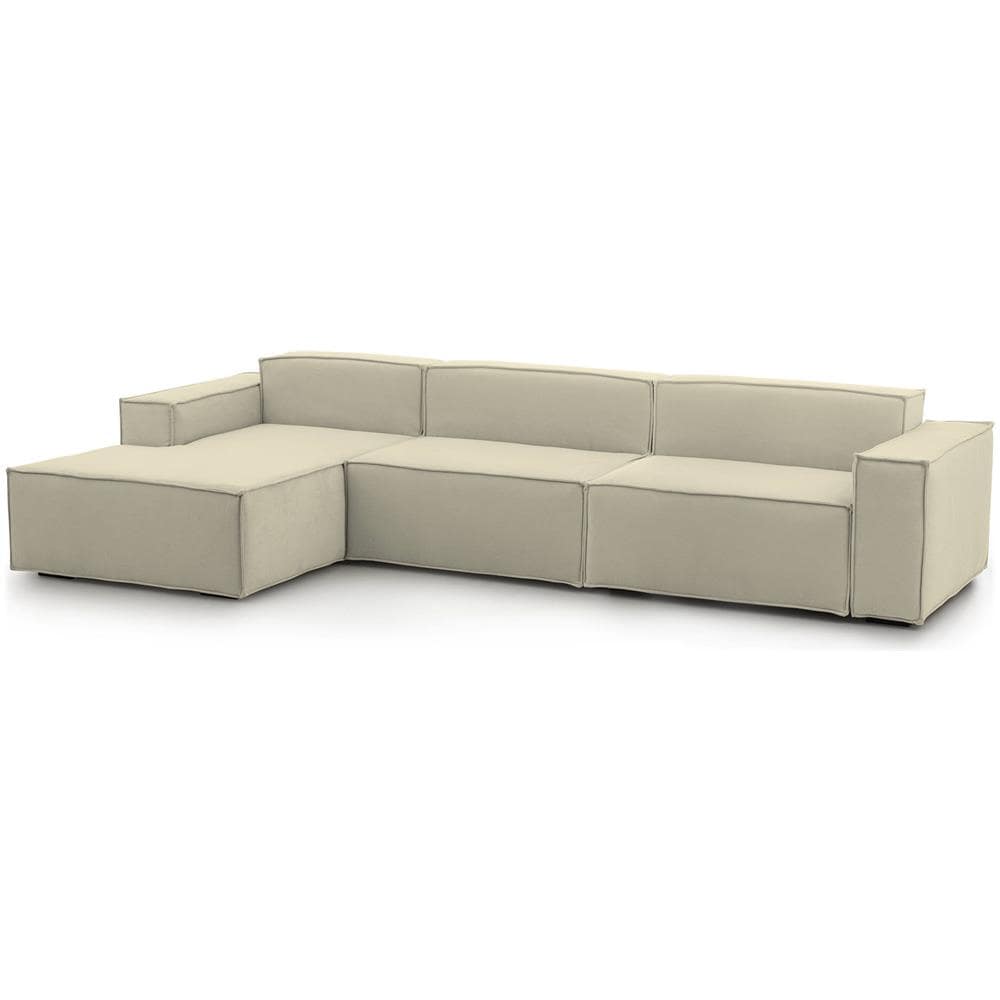 Divano Fisso Licia, Divano Componibile A 4 Posti Con Penisola Sinistra, 100% Made In Italy, Sofà Moderno In Tessuto, Cm 340x170h70, Beige - Foto 2