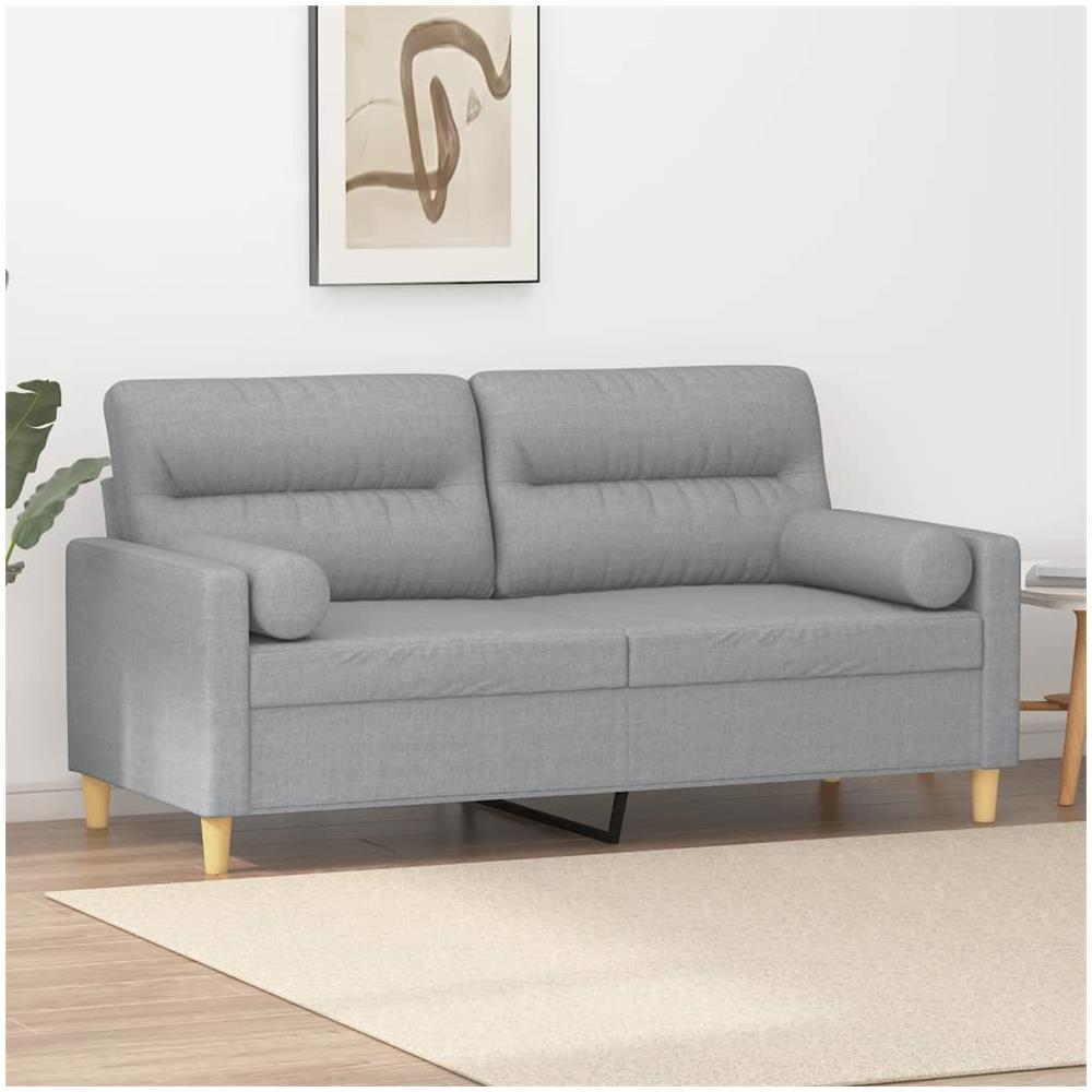 Divano A 2 Posti Con Cuscini Grigio Chiaro 140 Cm In Tessuto - Foto 1