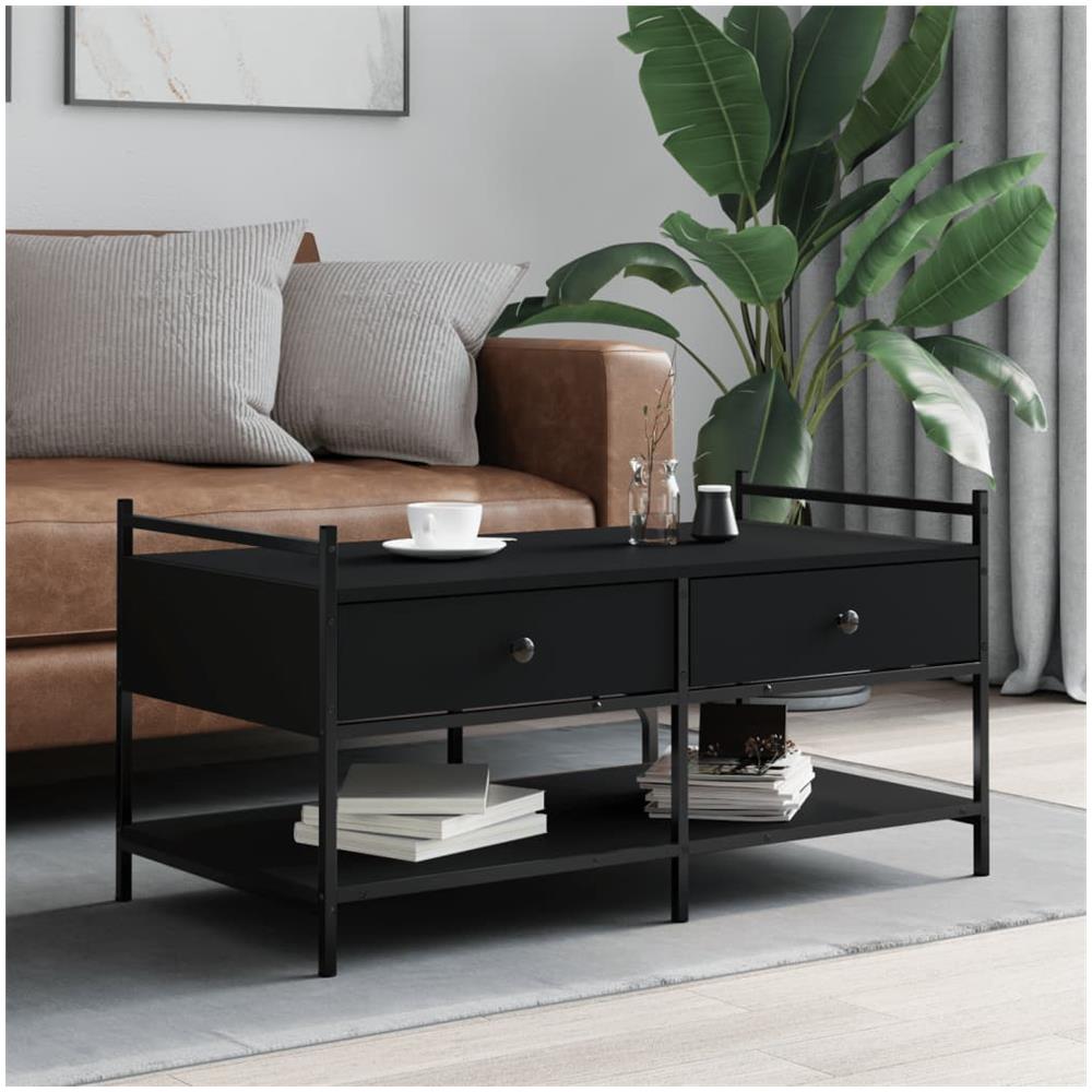 Tavolino Da Salotto Nero 99x50x50 Cm In Legno Multistrato - Foto 1