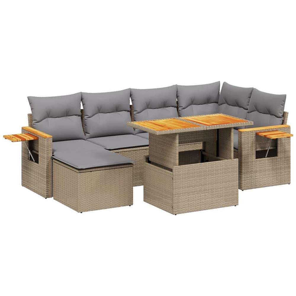Set Divani da Giardino 7 pz con Cuscini Beige in Polyrattan - Foto 1