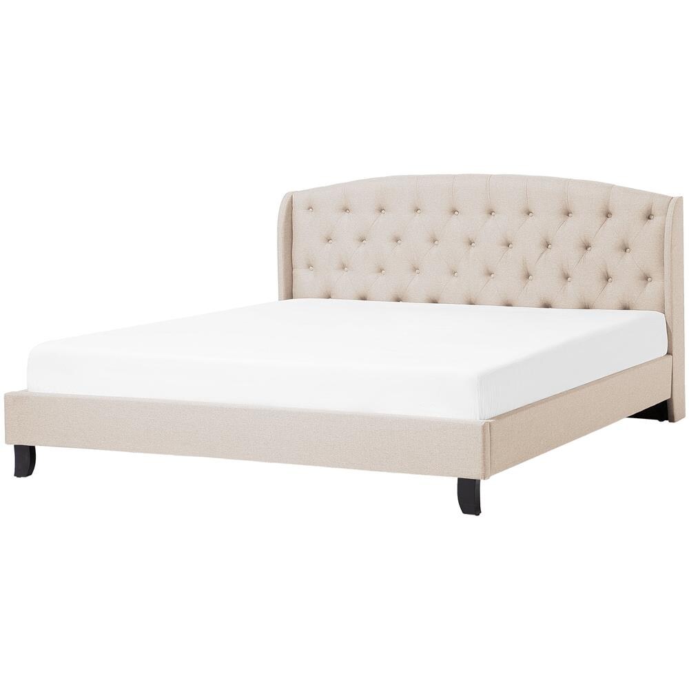 Letto In Tessuto Beige 180 X 200 Cm Bordeaux - Foto 1