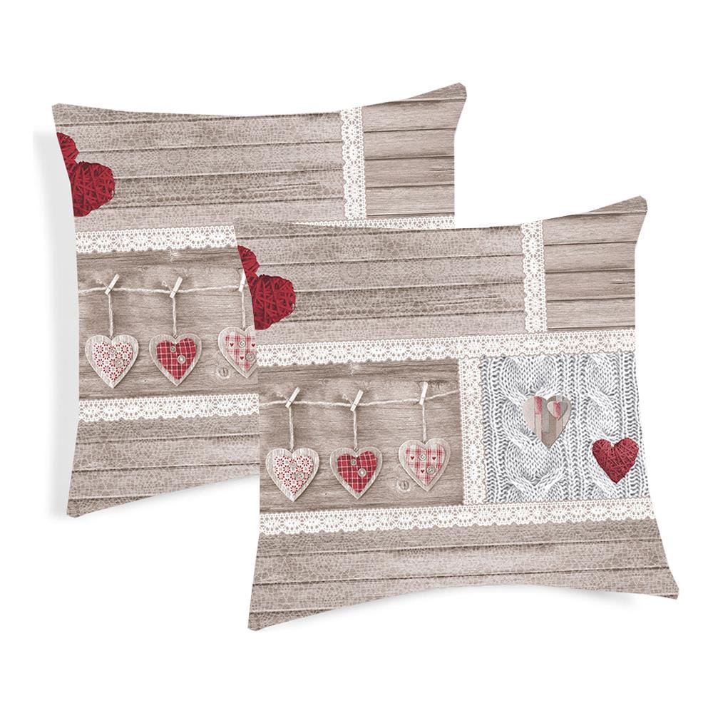 Coppia Cuscini Arredo Imbottiti 40x40 Disegno Shabby Love Colore Rosso   - Foto 1