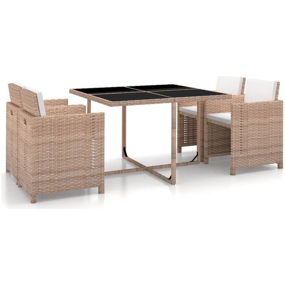 Set Da Pranzo Da Giardino 5 Pz Con Cuscini In Polyrattan Beige - Foto 1