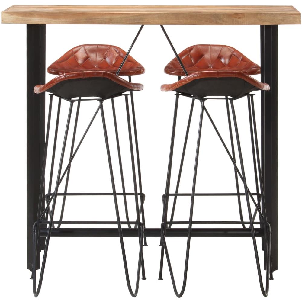 Set Da Bar 5 Pz In Legno Massello Di Sheesham E Vera Pelle - Foto 2