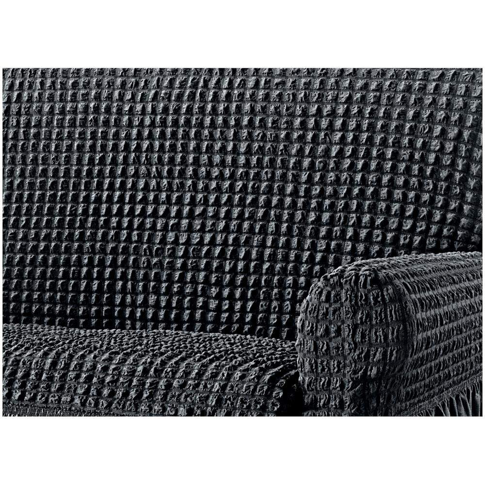 Copridivano Elasticizzato Arricciato Con Volants Tinta Unita Luxory Grigio Scuro Poltrona Grigio Sc - Foto 2
