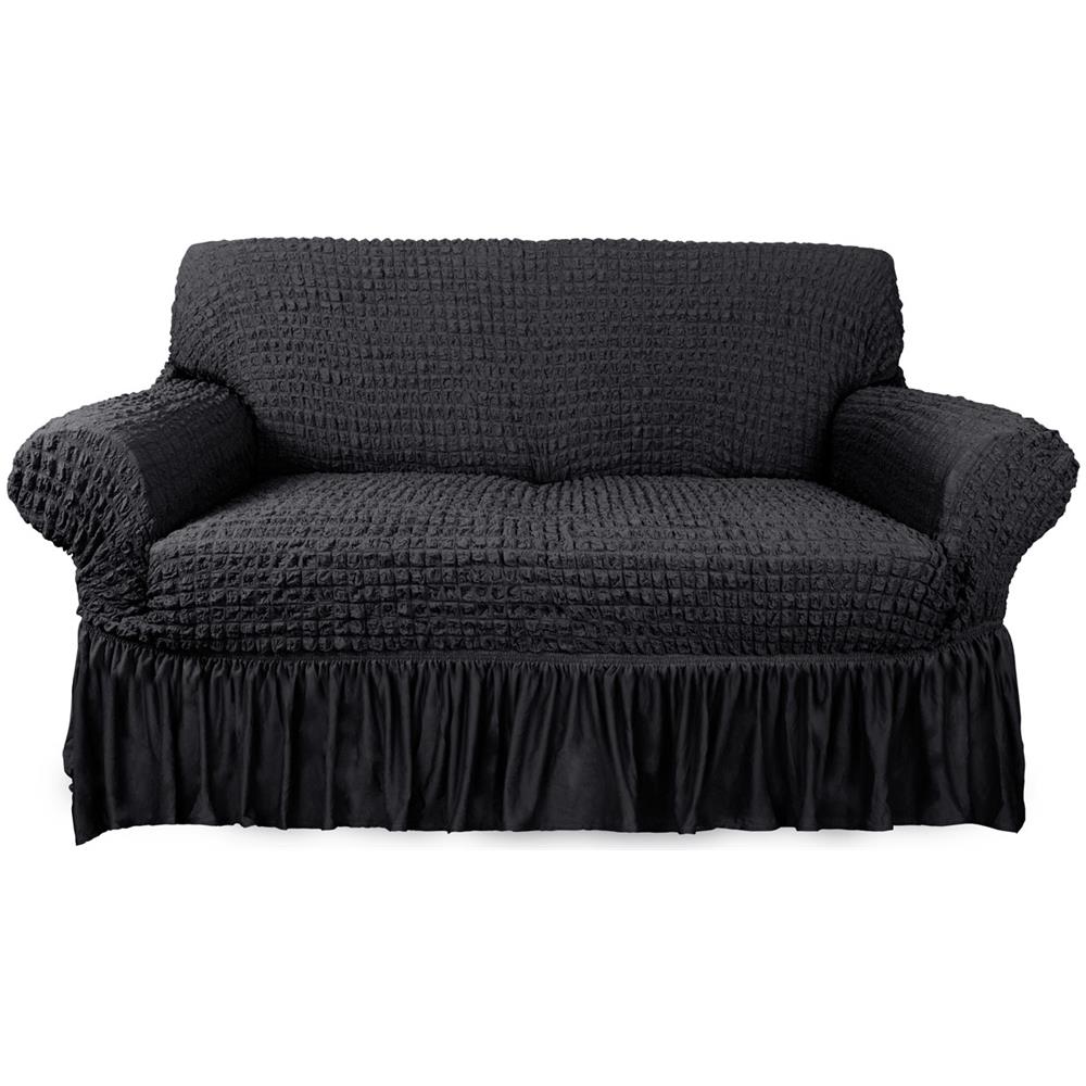 Copridivano Elasticizzato Arricciato Con Volants Tinta Unita Luxory Grigio Scuro Poltrona Grigio Sc - Foto 11