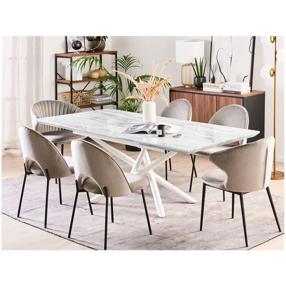 Tavolo Da Pranzo Estendibile 160/200 X 90 Cm Bianco Ed Effetto Marmo Moira - Foto 2