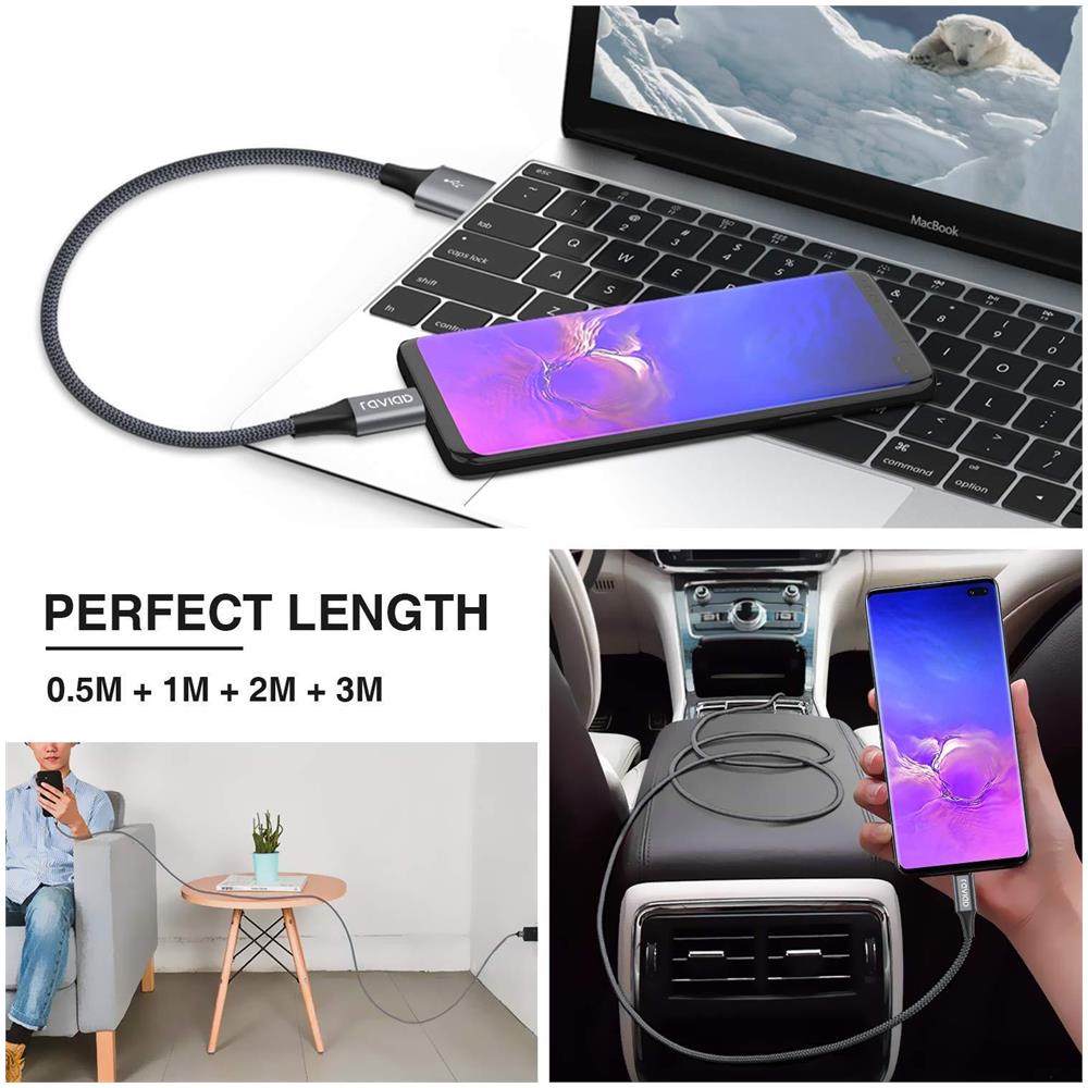 C Cavo Usb 4pack 0.5m 1m 2m 3m Nylon Intrecciato Usb Type C Veloce Di Carico Del Caricatore Del Cavo Per Samsung Galaxy S10 S9 S8 S8 Macbook Huawei P30 P20 P10 Google Pixel Sony Xperia Xz Oneplus Grey - Foto 2