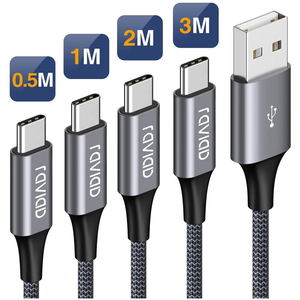 C Cavo Usb 4pack 0.5m 1m 2m 3m Nylon Intrecciato Usb Type C Veloce Di Carico Del Caricatore Del Cavo Per Samsung Galaxy S10 S9 S8 S8 Macbook Huawei P30 P20 P10 Google Pixel Sony Xperia Xz Oneplus Grey - Foto 1