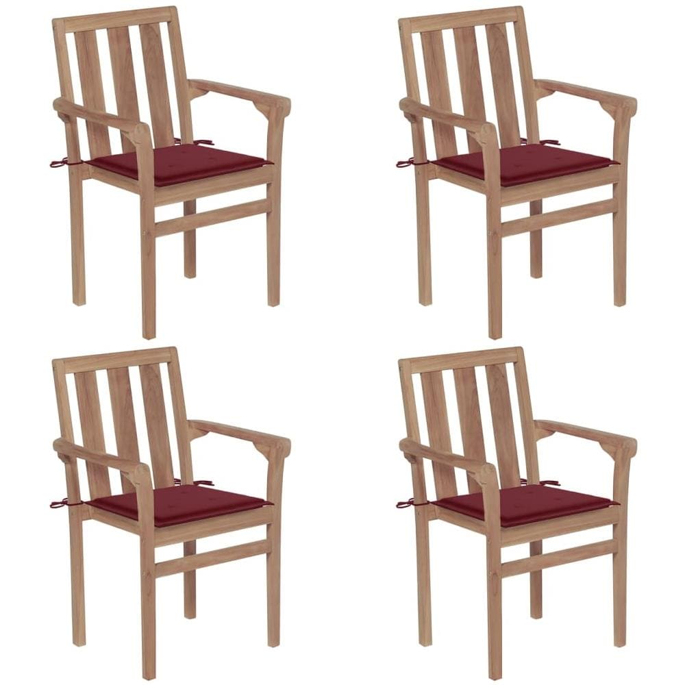 Sedie da Giardino Impilabili con Cuscini 4 pz Massello di Teak - Foto 1