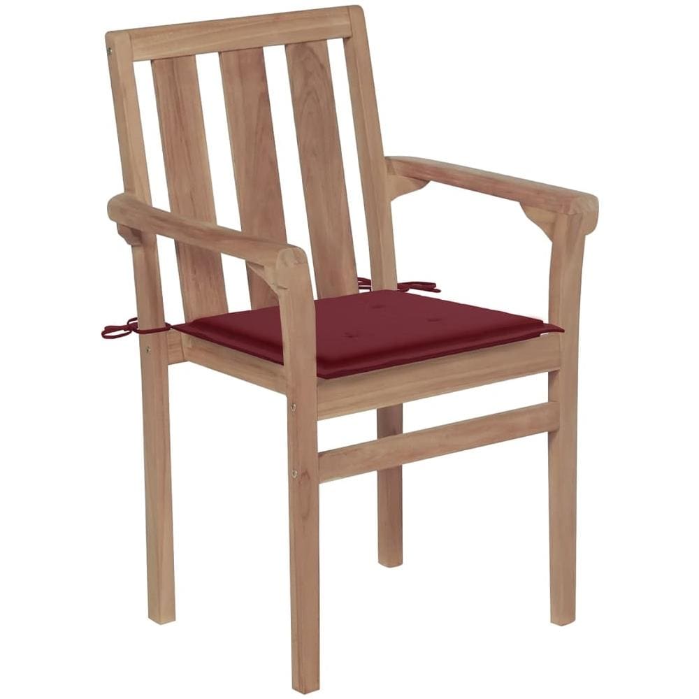 Sedie da Giardino Impilabili con Cuscini 4 pz Massello di Teak - Foto 3