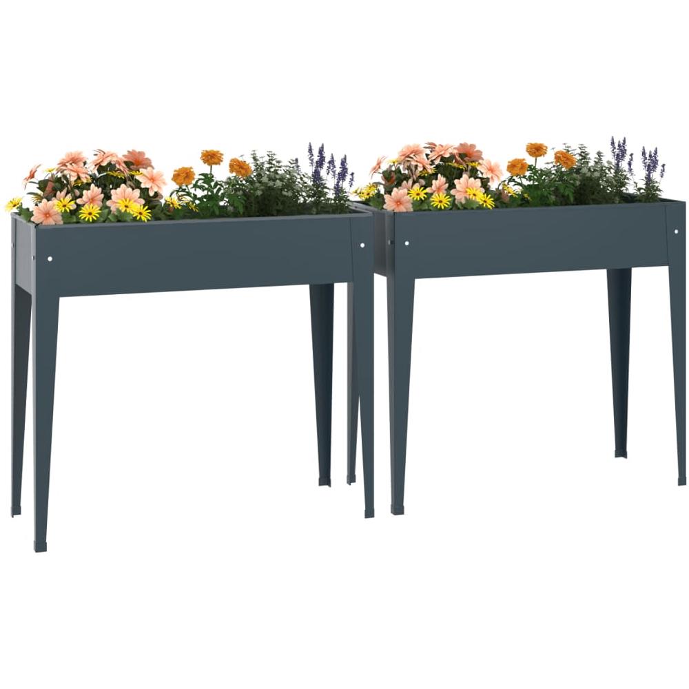 Fioriere Da Giardino 2 Pz Grigie Acciaio Zincato - Foto 2