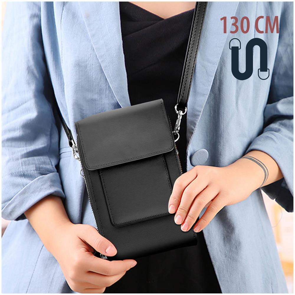 Pochette A Tracolla 130 Cm Per Smartphone In Similpelle Chiusura A Zip Nera - Foto 2