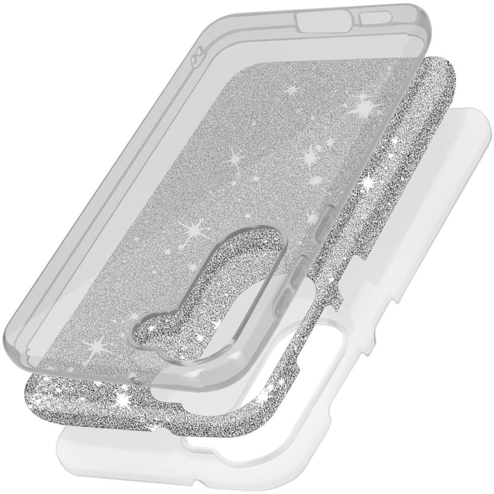 Cover Paillette Per Samsung Galaxy S23 Plus Ibrida Semirigida Spark Case Argento - Foto 2