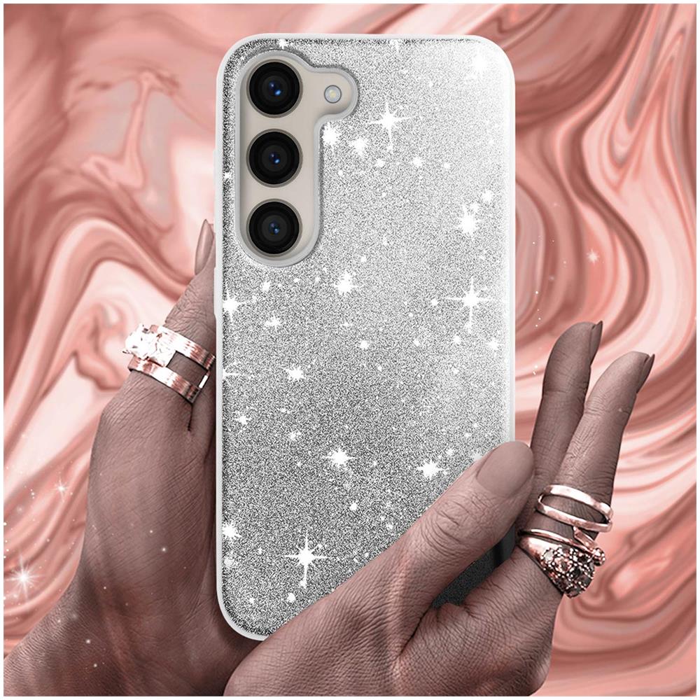 Cover Paillette Per Samsung Galaxy S23 Plus Ibrida Semirigida Spark Case Argento - Foto 5