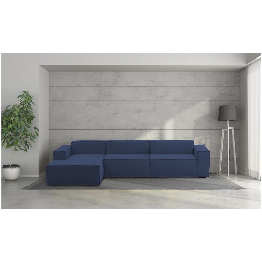 Divano Fisso Licia, Divano Componibile A 4 Posti Con Penisola Sinistra, 100% Made In Italy, Sofà Moderno In Tessuto, Cm 340x170h70, Blu - Foto 1