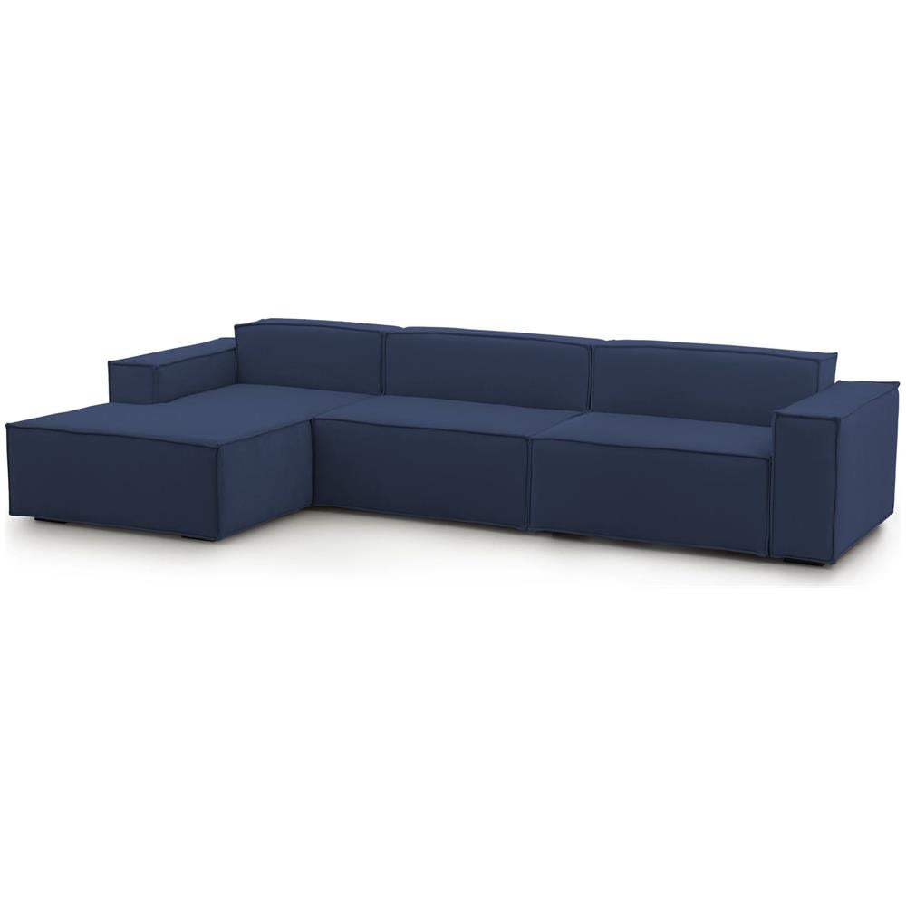 Divano Fisso Licia, Divano Componibile A 4 Posti Con Penisola Sinistra, 100% Made In Italy, Sofà Moderno In Tessuto, Cm 340x170h70, Blu - Foto 2