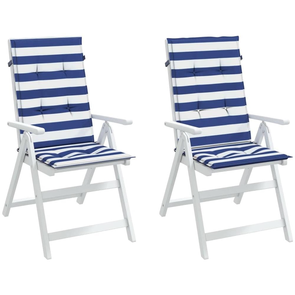Cuscini Sedia Schienale Alto 2 Pz Strisce Bianche E Blu Tessuto - Foto 3