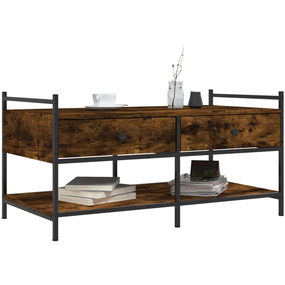 Tavolino Da Salotto Rovere Fumo 99x50x50cm In Legno Multistrato - Foto 3