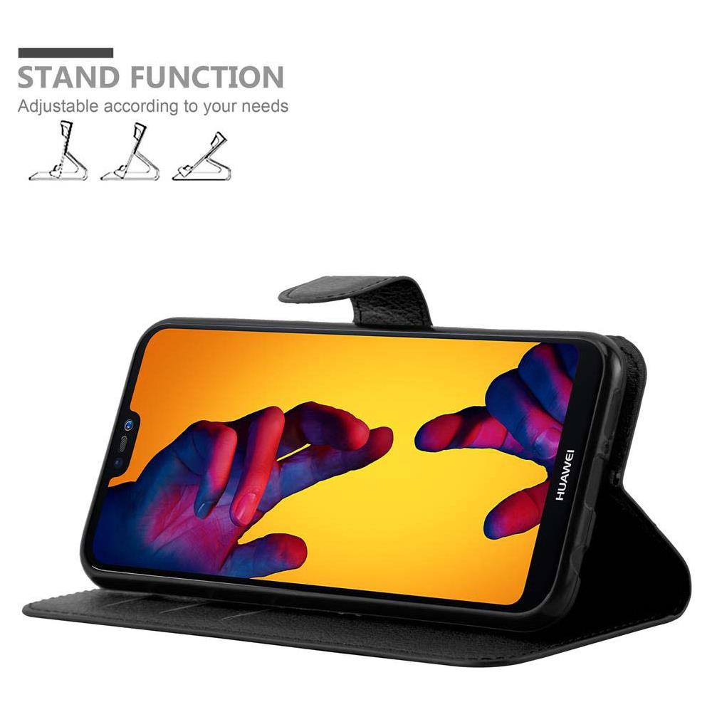 Custodia Compatibile Con Huawei P20 Lite In Nero Carbone - Coperchio Protettiva Con Chiusura Magnetica, Funzione Stand E Tasca Per Le Carte - Foto 6