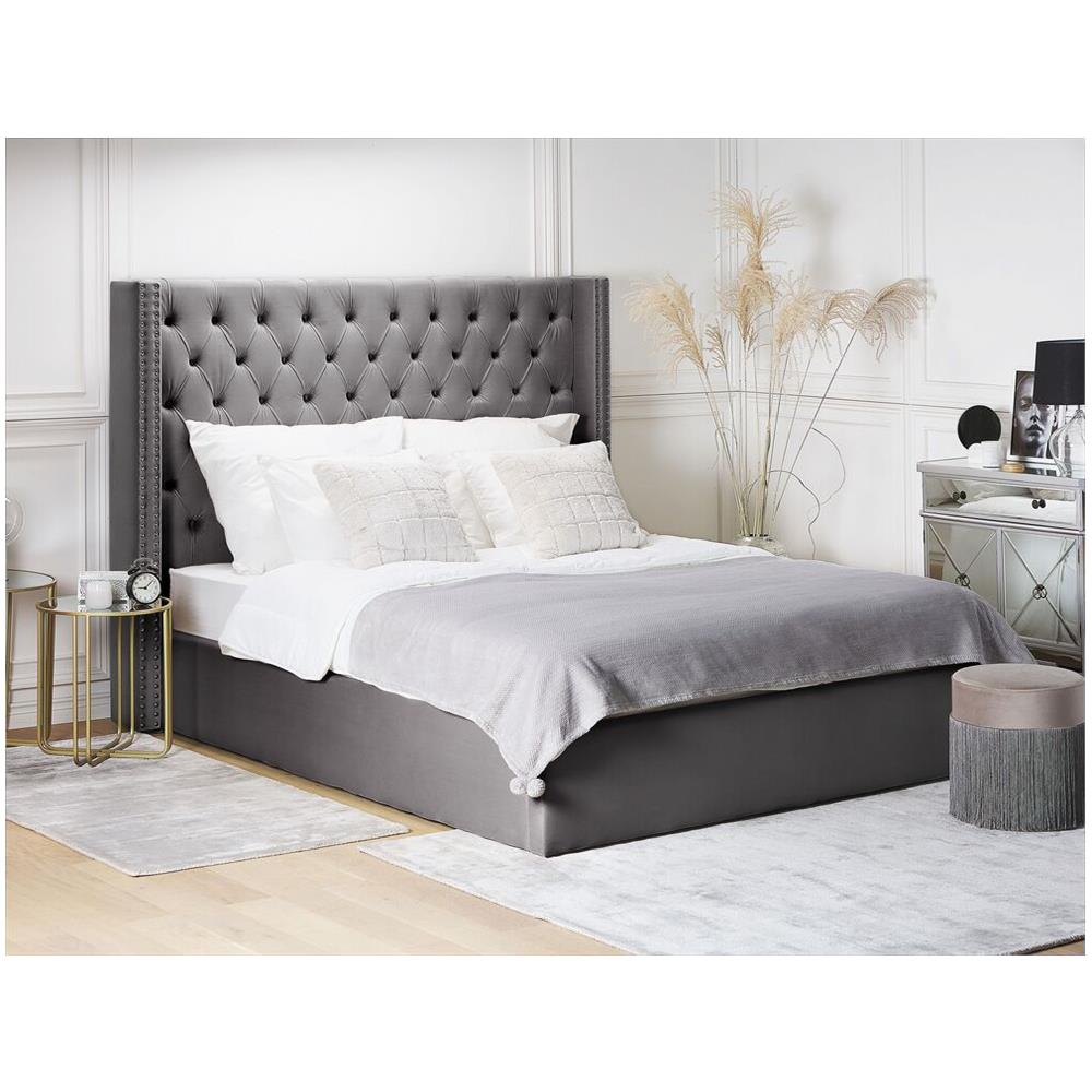Letto Imbottito In Velluto Grigio Con Contenitore 180 X 200 Cm Lubbon - Foto 2