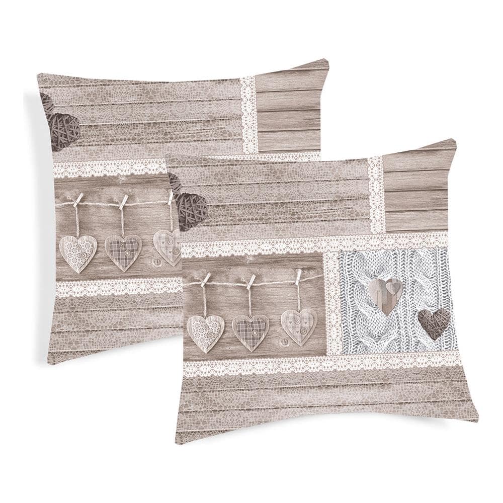 Coppia Cuscini Arredo Imbottiti 40x40 Disegno Shabby Love Colore Beige   - Foto 1