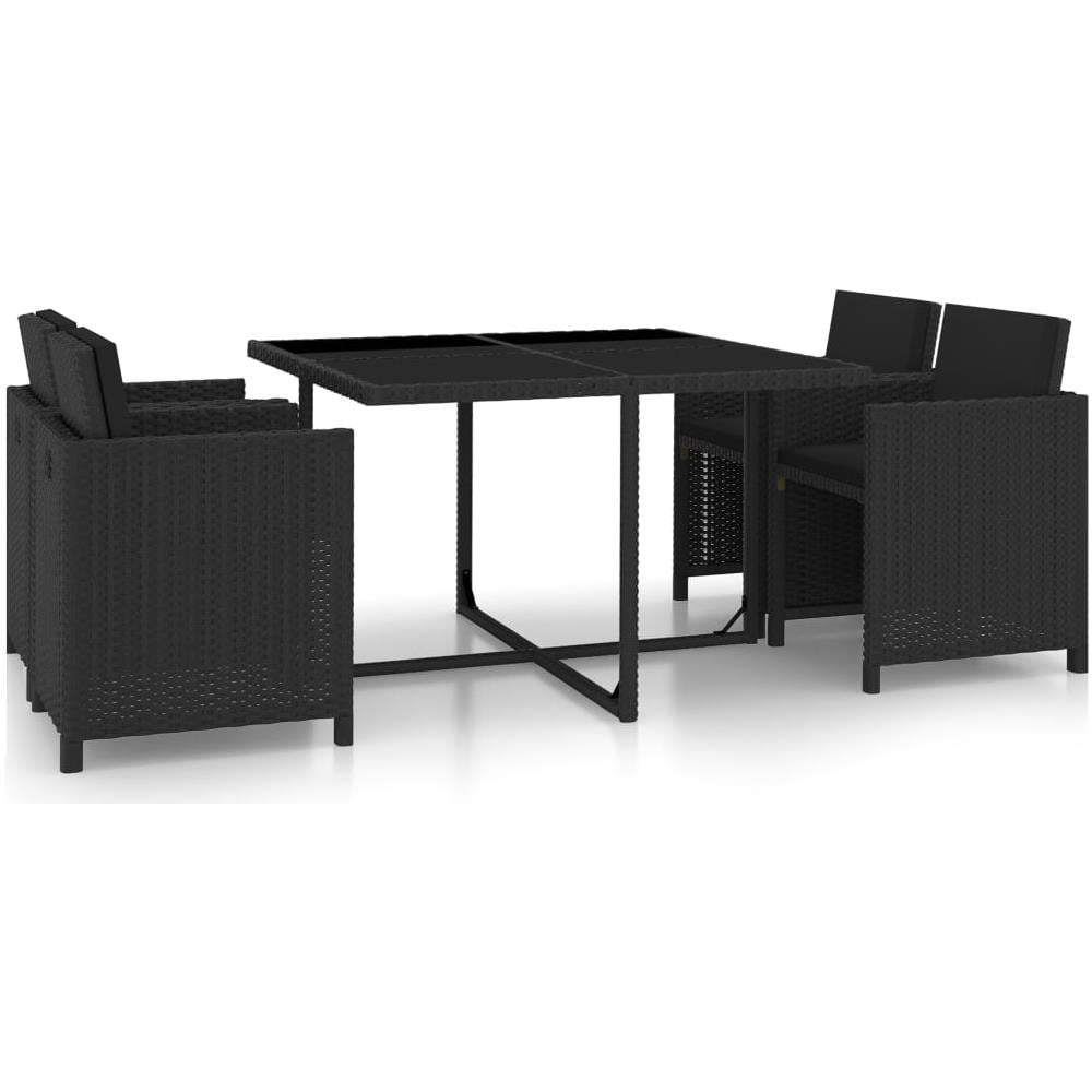 Set Da Pranzo Da Giardino 5 Pz Con Cuscini In Polyrattan Nero - Foto 1