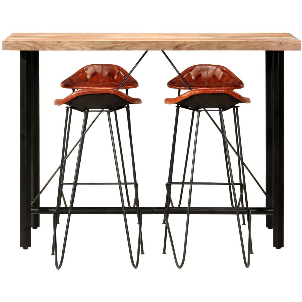 Set Da Bar 5 Pz In Legno Massello Di Sheesham E Vera Pelle - Foto 2